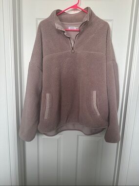 Time & Tru Plush Quarter-Zip Sherpa Pullover - Blush